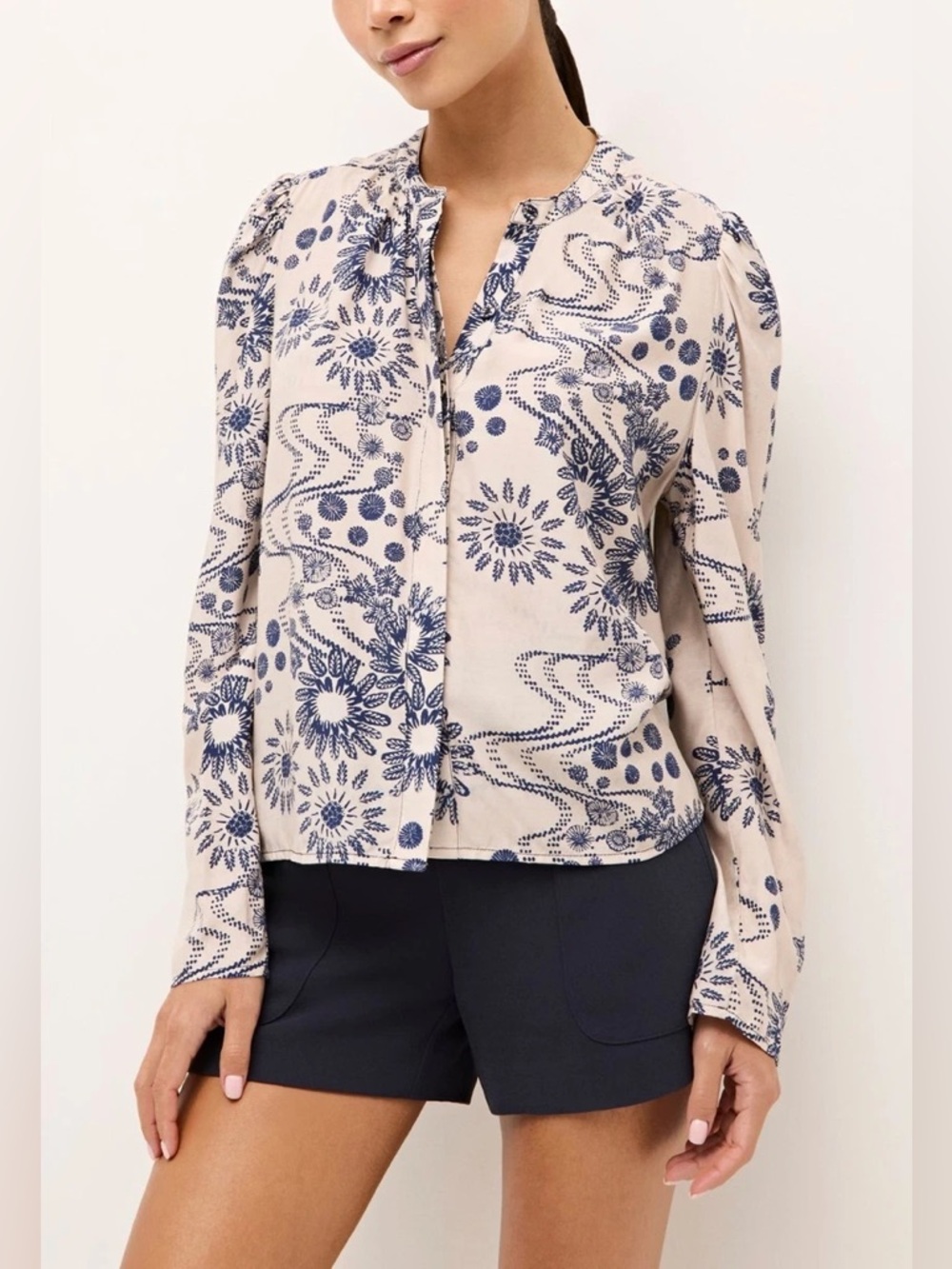 Marie Oliver Tysen Blouse Solstice Print Silk Puff Sleeve Top Size S